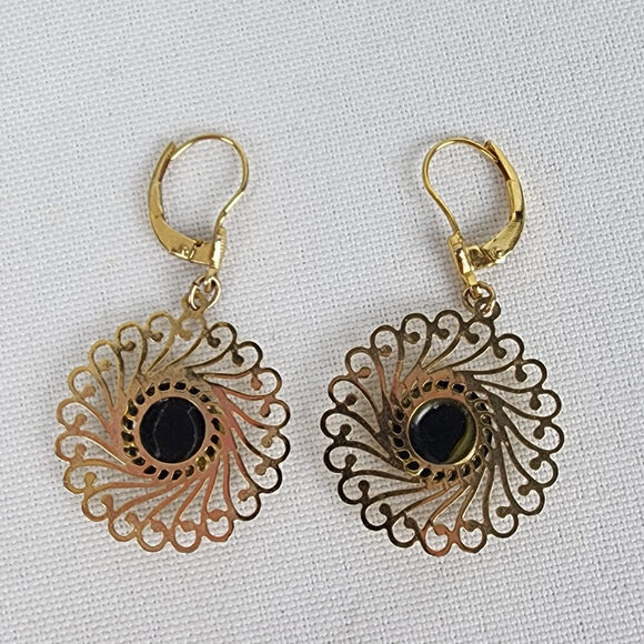 Vintage Gold Tone Flower Drop Earrings - Picture 3 of 4